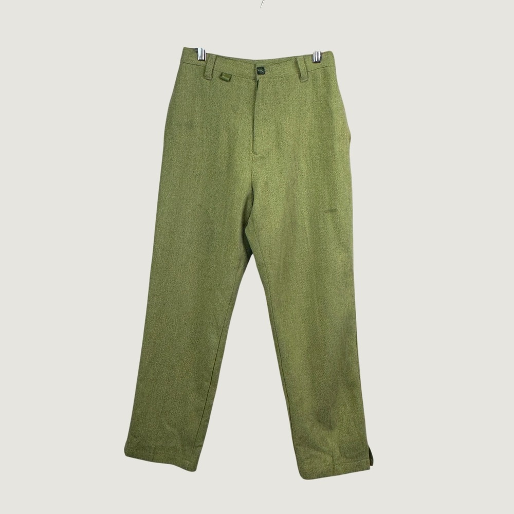 IKKS Wool Blend Herringbone Pants 36 Green French Vintage Dark Academia